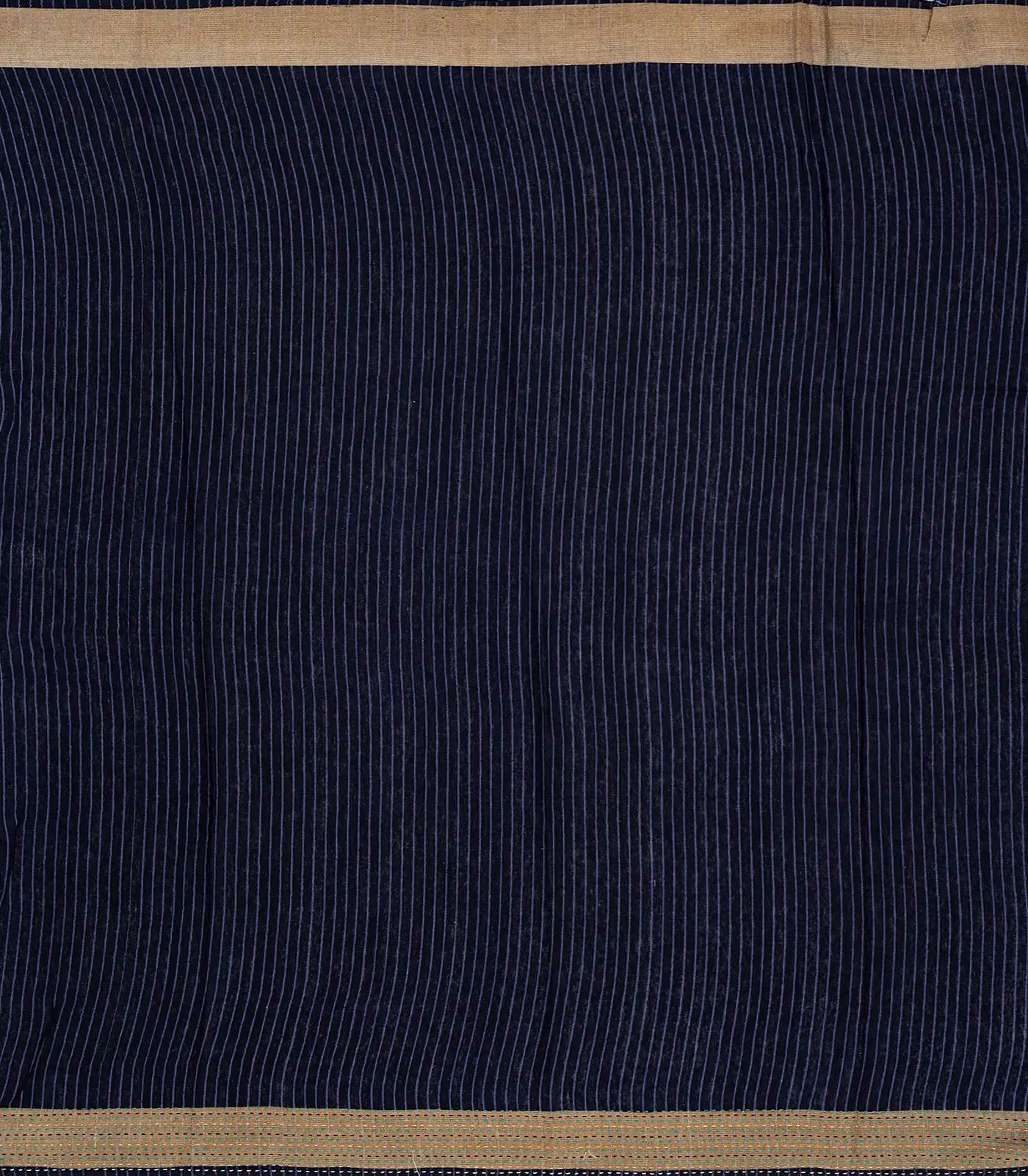 Navy Blue Handloom Tussar Silk Saree Printed With Chevron Motifs