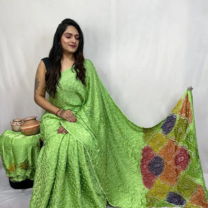 Pure Modal Silk Barik Bandhej Lagdi Pallu Bandhani Saree