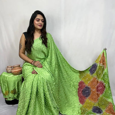 Pure Modal Silk Barik Bandhej Lagdi Pallu Bandhani Saree