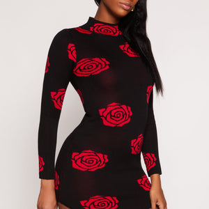 Rose Print Mini Sweater Dress