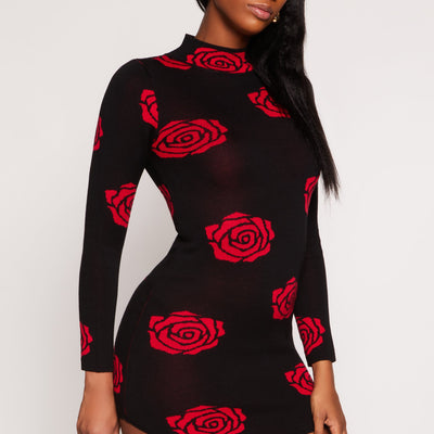 Rose Print Mini Sweater Dress