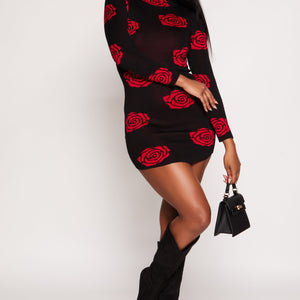 Rose Print Mini Sweater Dress
