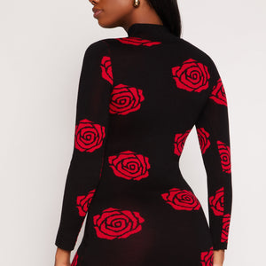 Rose Print Mini Sweater Dress