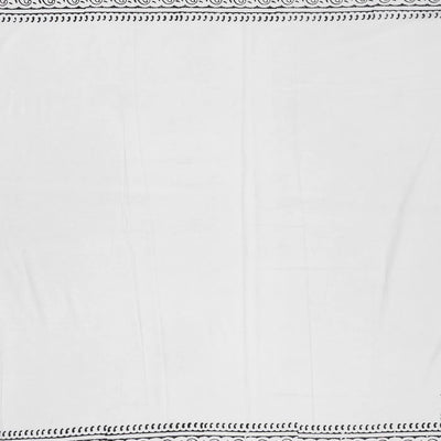 White Woven Jaipur Cotton Saree Printed With Black Mango Motifs