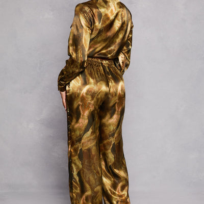 Satin Printed Crop Top and Pants Set