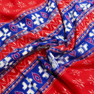 Red With Blue Pasapalli & Devil Eye Design Sambalpuri Cotton Fabric