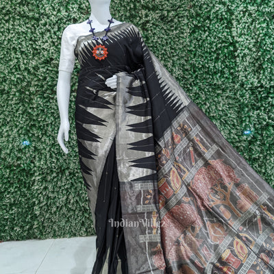 Black with Golden Zari (Tissue) Phoda Kumbha Sambalpuri Silk Saree