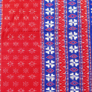 Red With Blue Pasapalli & Devil Eye Design Sambalpuri Cotton Fabric