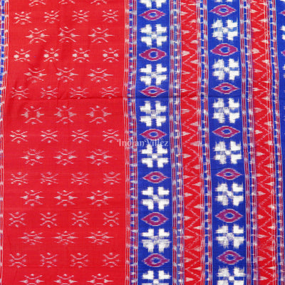 Red With Blue Pasapalli & Devil Eye Design Sambalpuri Cotton Fabric
