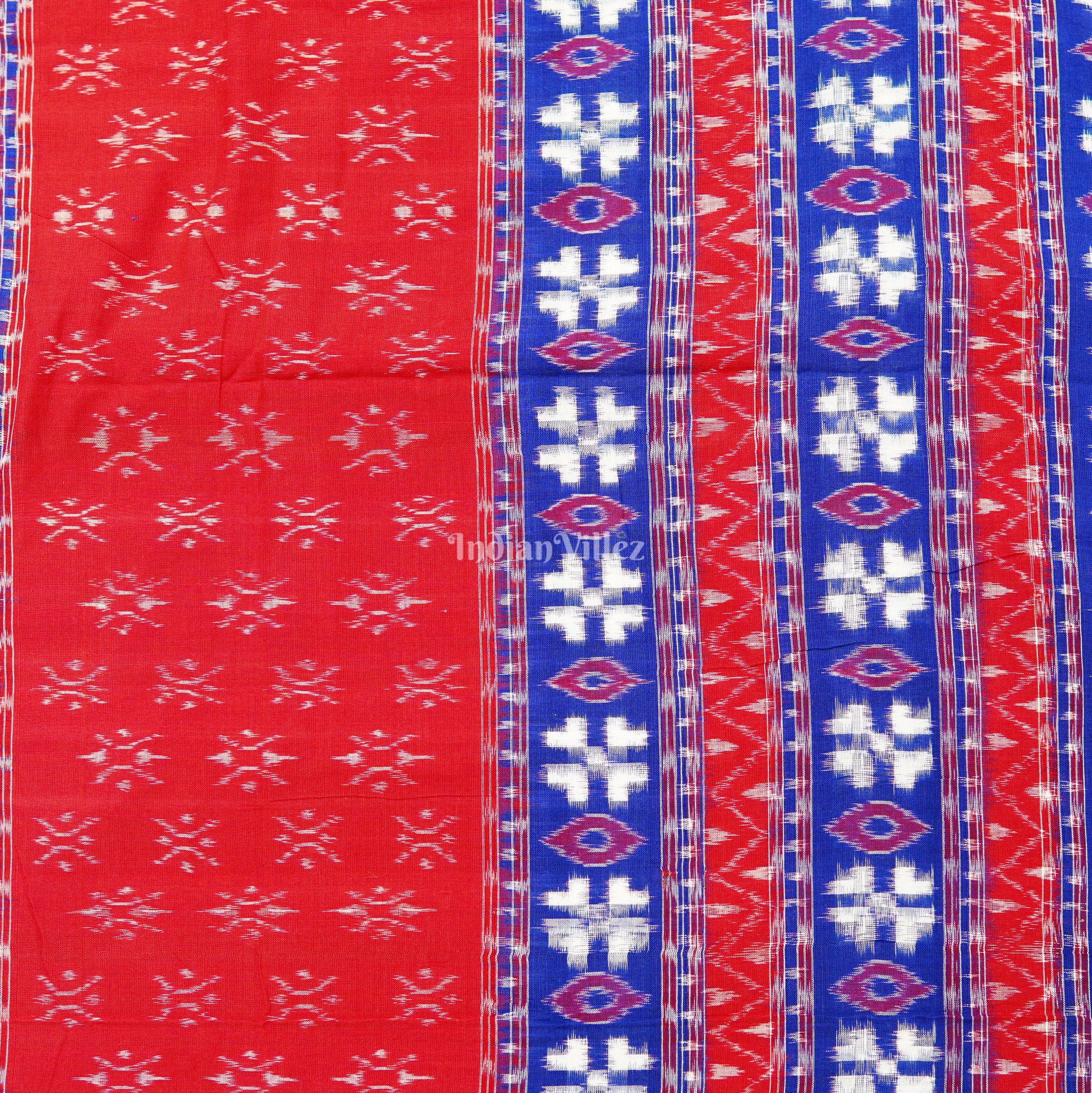 Red With Blue Pasapalli & Devil Eye Design Sambalpuri Cotton Fabric