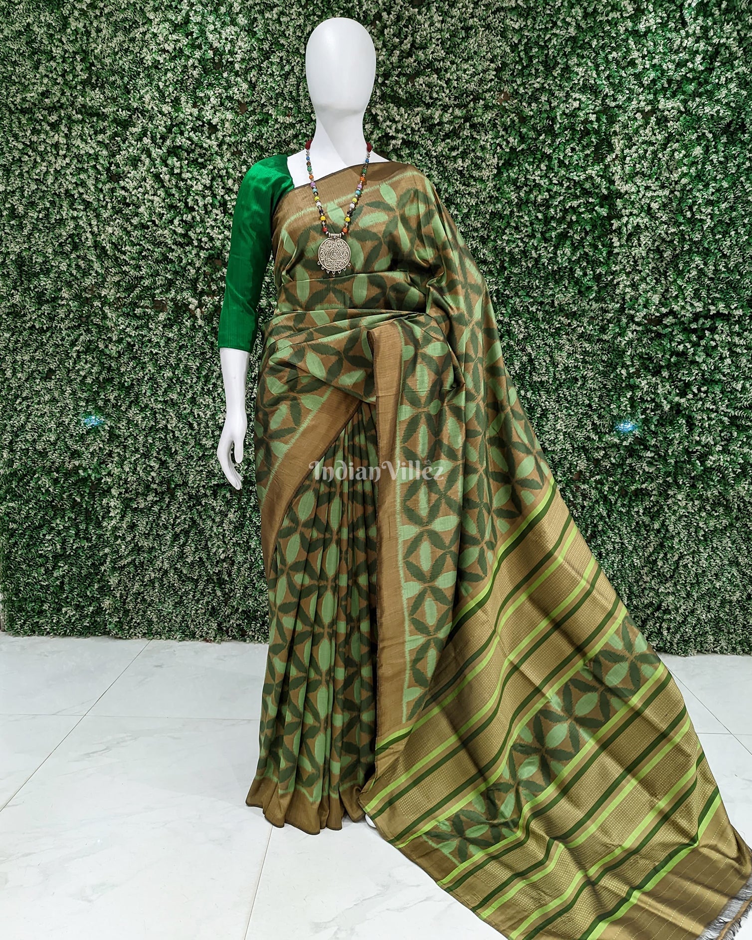 Pista Green Odisha Ikat Contemporary Silk Saree