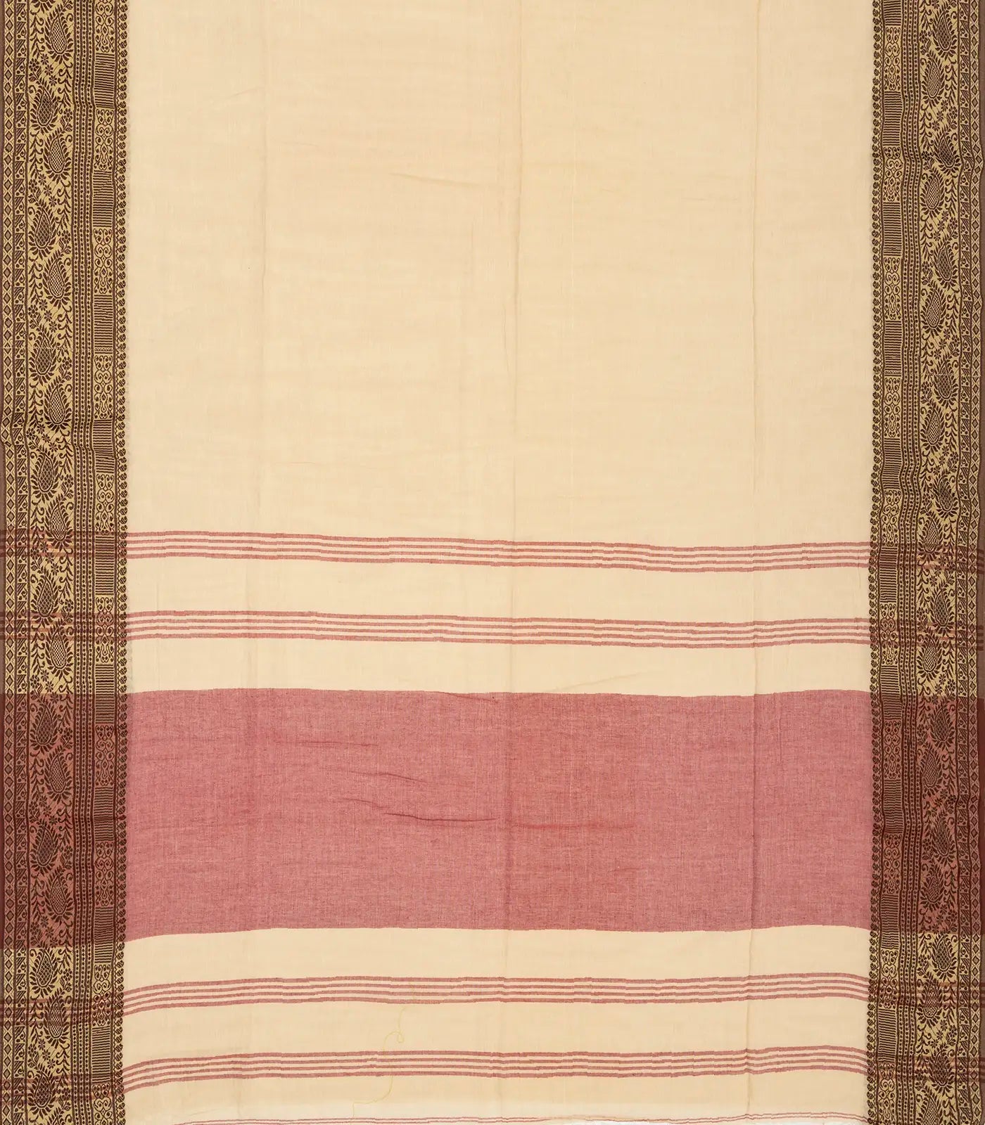Taupe Bengal Cotton Saree With Mango Motifs  In Border