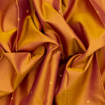 Mustard Handloom Kanchipuram Vairaoosi Korvai Silk Saree With Buttas