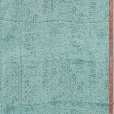 Light Blue Handloom Chanderi Cotton Saree With Printed Floral Motifs