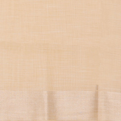 Cream intricate design semi-raw tussar saree with self border & plain pallu