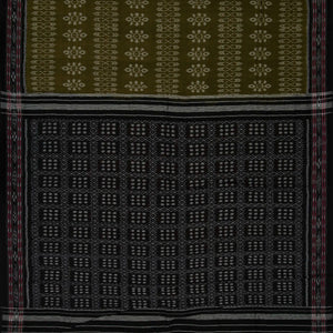 Dark Olive Handloom Orissa Cotton Saree With Tie & Dye Flower Motifs