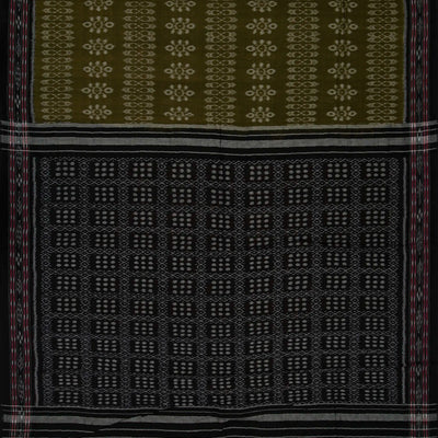 Dark Olive Handloom Orissa Cotton Saree With Tie & Dye Flower Motifs