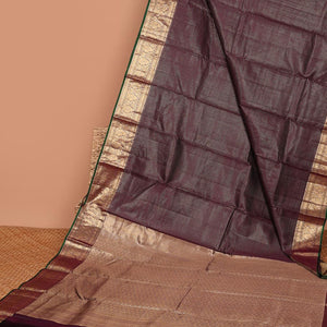 Brown zari checked silk saree, contrast border of kamalam,muthu & manga designs & ogee patterned pallu