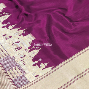 Purple Handwoven Banarasi Katan Silk Saree with Kashi Ghat Weaves