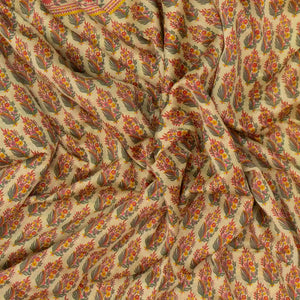 Cream Handloom Chanderi Cotton Saree With Printed Pink Floral Motif