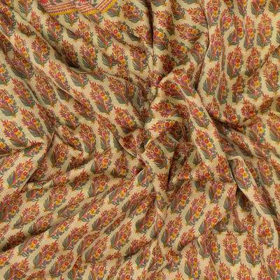 Cream Handloom Chanderi Cotton Saree With Printed Pink Floral Motif