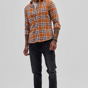 Orange Checks Slim Fit Shirt