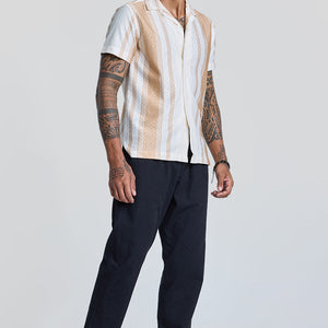 Beige Stripes Crochet Shirt