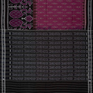 Magenta & Black Handwoven Orissa Cotton Saree With Tie & Dye Motifs