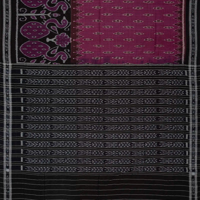 Magenta & Black Handwoven Orissa Cotton Saree With Tie & Dye Motifs