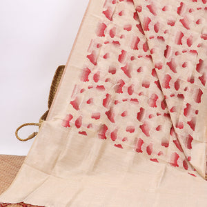 Cream intricate design semi-raw tussar saree with self border & plain pallu