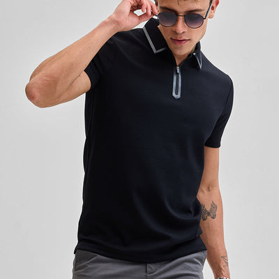 Black Zipper Polo T-Shirt