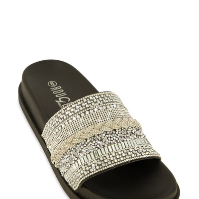 Studded Rhinestone Band Slide Sandals