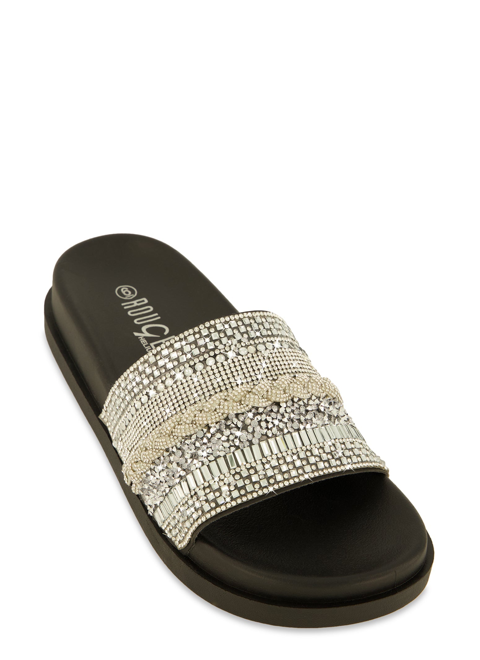 Studded Rhinestone Band Slide Sandals