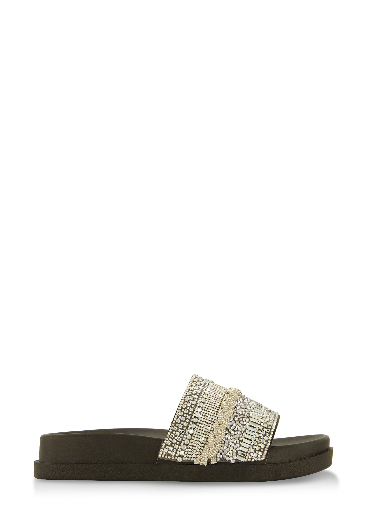 Studded Rhinestone Band Slide Sandals