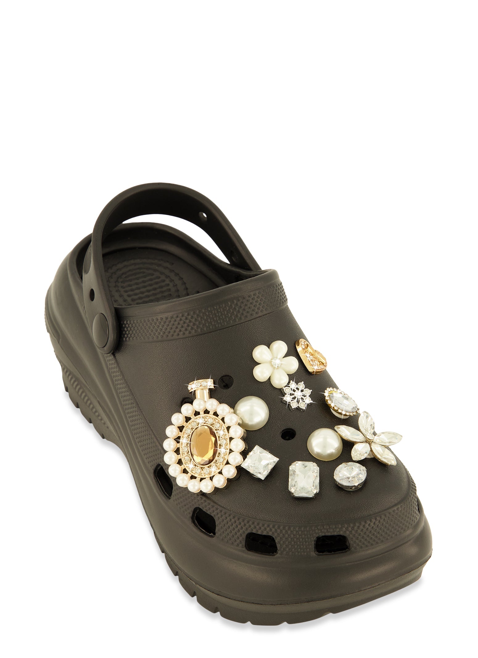 Rhinestone Charm Platform Slingback Clogs