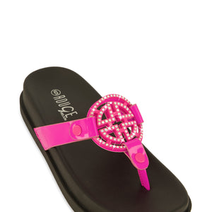 Geometric Rhinestone Pendant Platform Thong Sandals