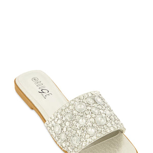Embellished Square Toe Slide Sandals