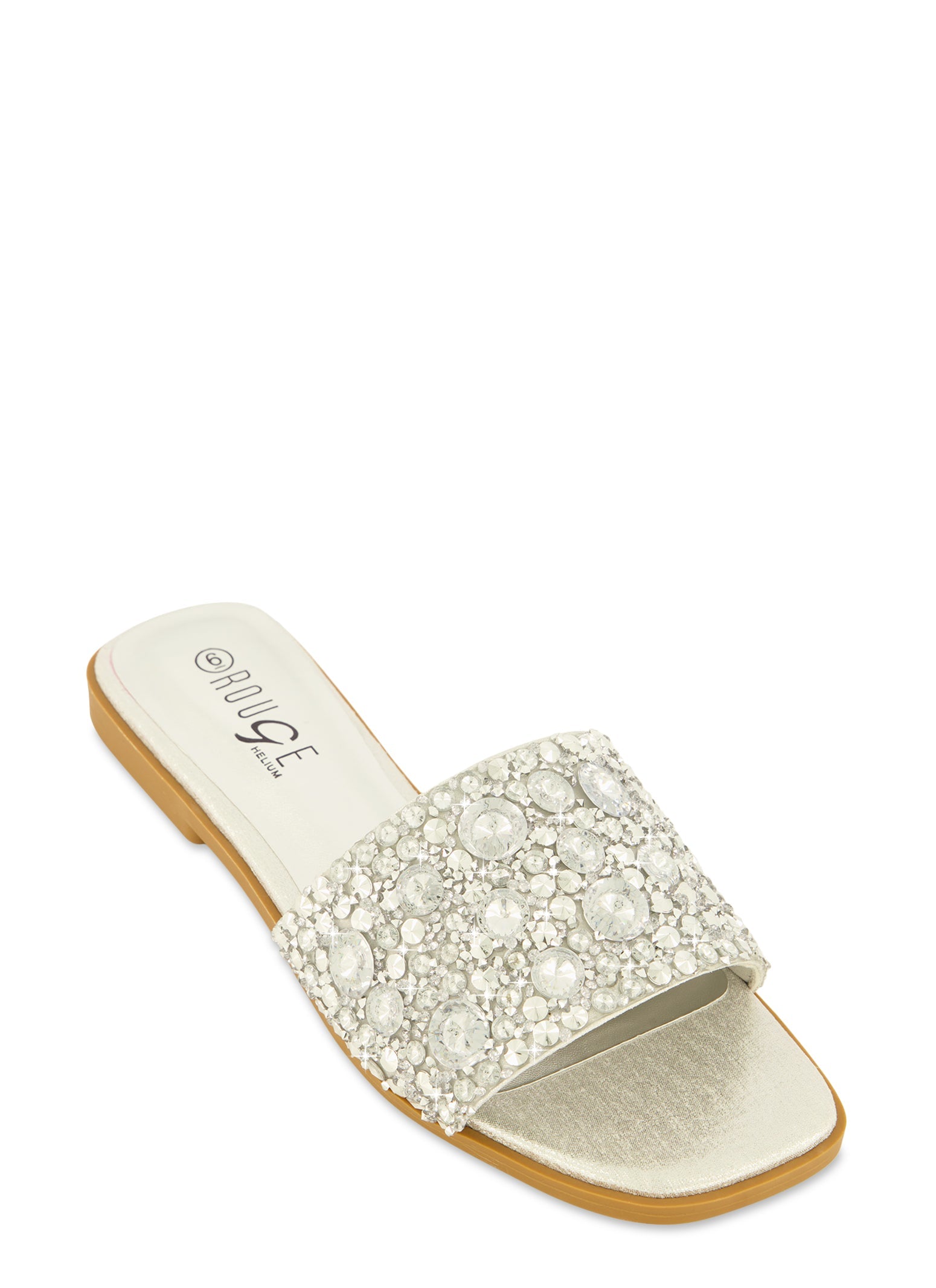Embellished Square Toe Slide Sandals