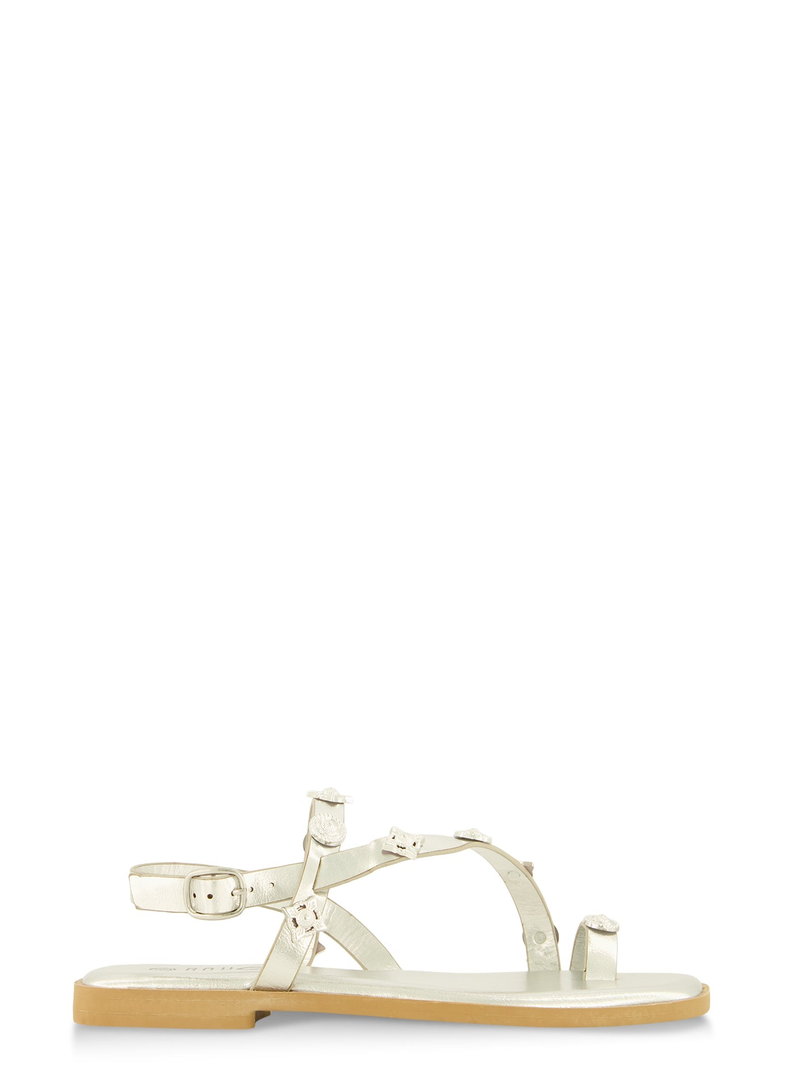 Studded Toe Loop Ankle Strap Sandals