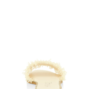 Rhinestone Trim Frayed Faux Pearl Band Slide Sandals