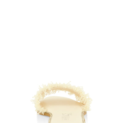 Rhinestone Trim Frayed Faux Pearl Band Slide Sandals