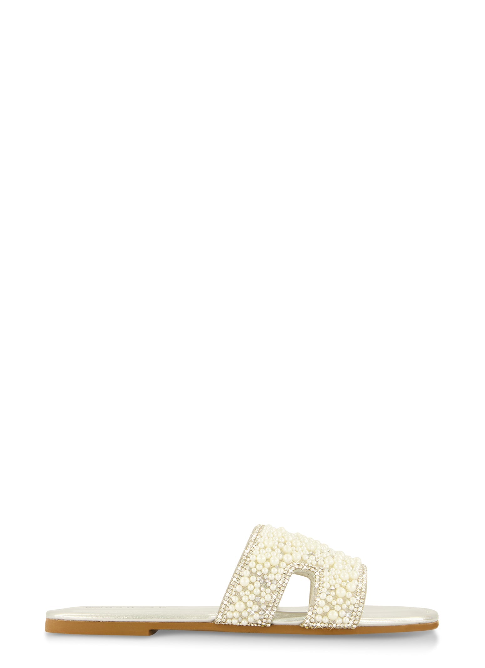 Faux Pearl Rhinestone H Band Slide Sandals