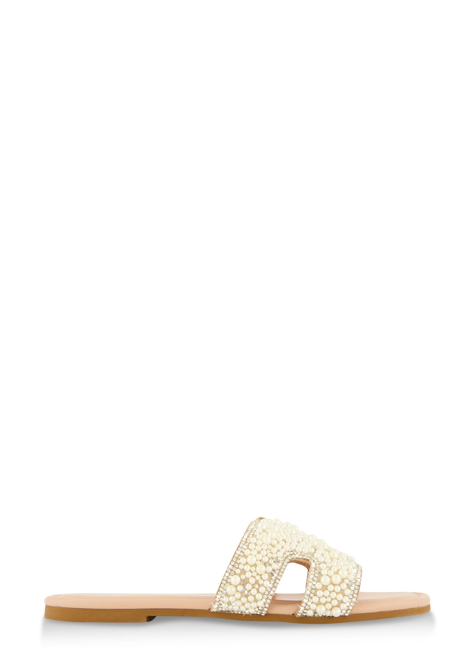 Faux Pearl Rhinestone H Band Slide Sandals