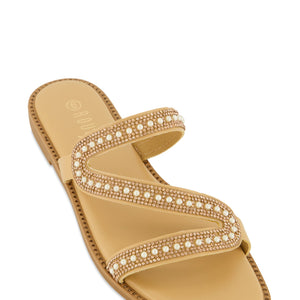 Rhinestone Asymmetric Band Flat Sandals
