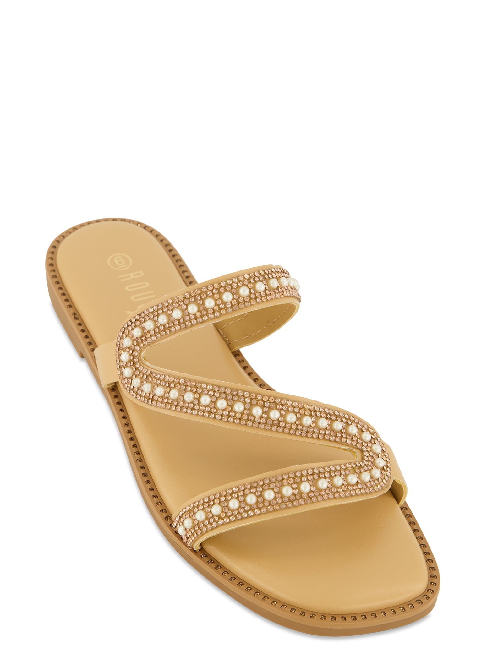 Rhinestone Asymmetric Band Flat Sandals