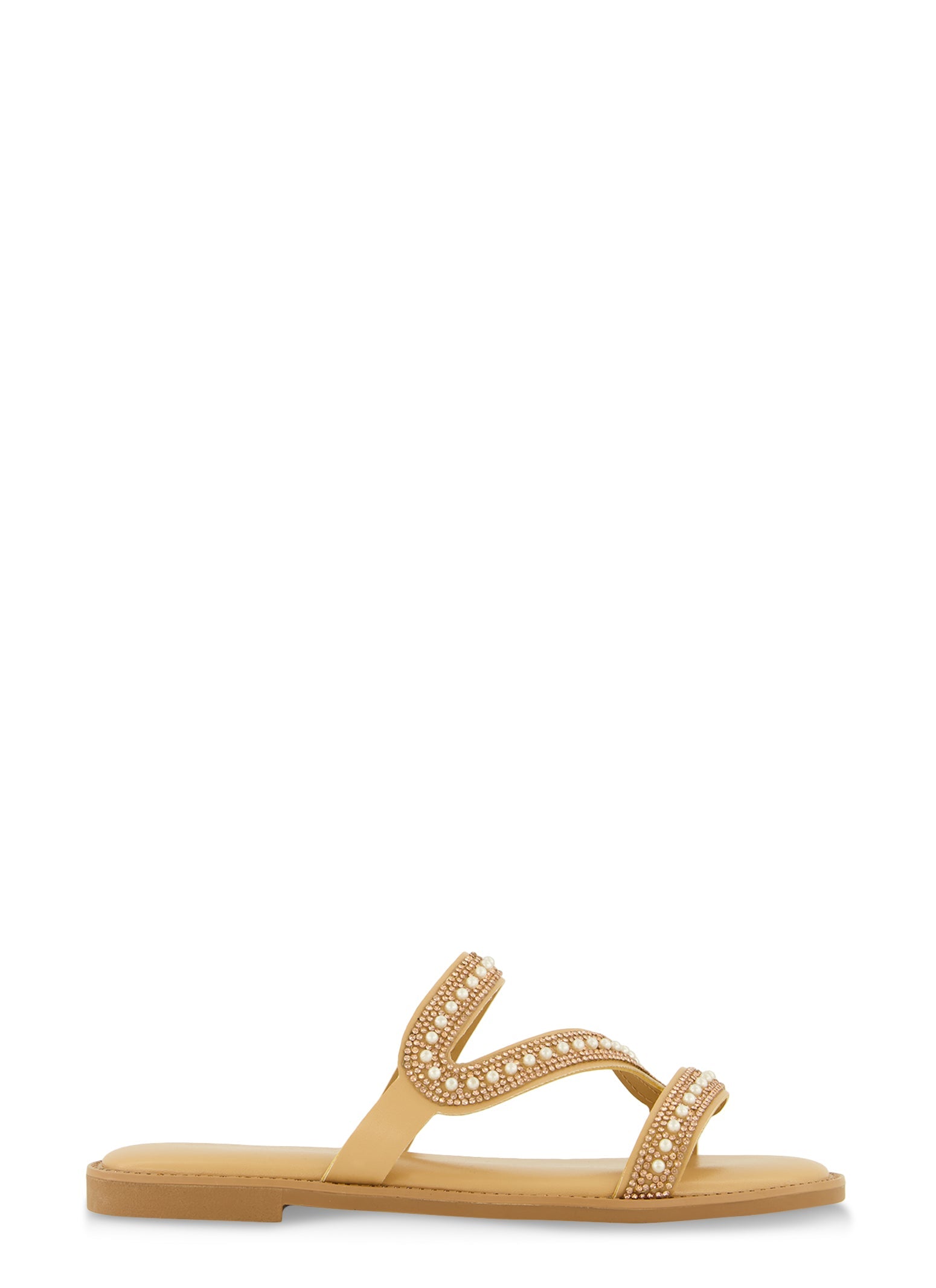 Rhinestone Asymmetric Band Flat Sandals