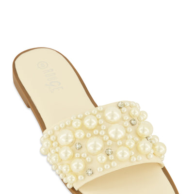 Rhinestone Faux Pearl Band Slide Sandals