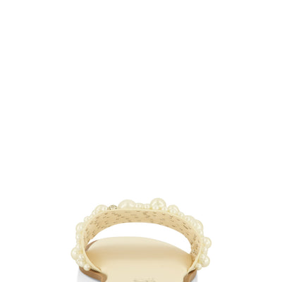 Rhinestone Faux Pearl Band Slide Sandals