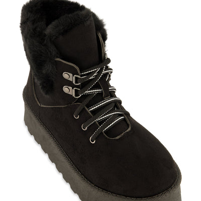 Faux Fur Lined Lace Up Platform Booties
