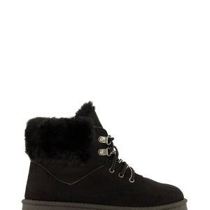 Faux Fur Lined Lace Up Platform Booties